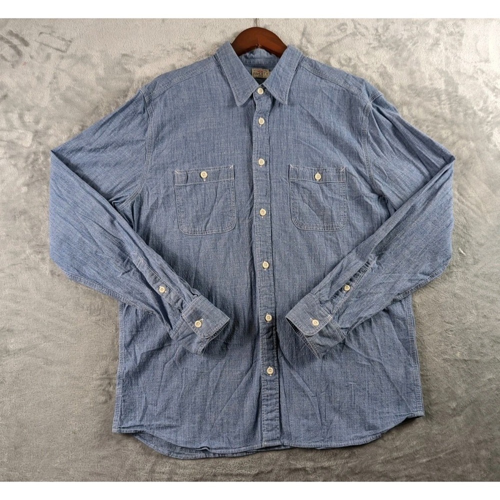 Faherty Shirt Men XL Blue Chambray Long Sleeve Button Up Pockets Cotton Stretch